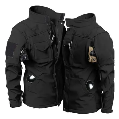 (Black jacket, 60-70kg) Military Fleece Warm Sets Men Shark Skin Soft Shell Tactical Jacket+Army