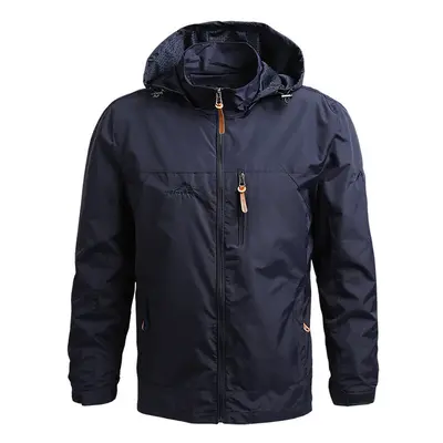 (dark blue, 5XL) Men Windbreaker Winter Waterproof Camping Jacket Hooded Zip-Up Military Jackets