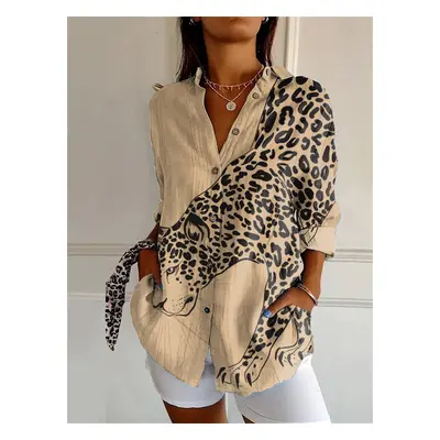 (YK1872, L) new women's long shirt summer European and American trendy half-sleeved shirt tiger 