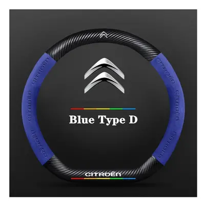 (Blue Type D) Car Suede carbon fiber Non-slip steering wheel cover For Citroen C1 C2