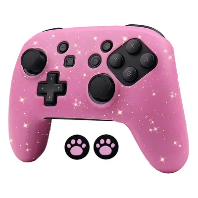 (Pink) Glittery Soft Silicone Protective Case For Switch Pro Game Controller Skin Gamepad Case S