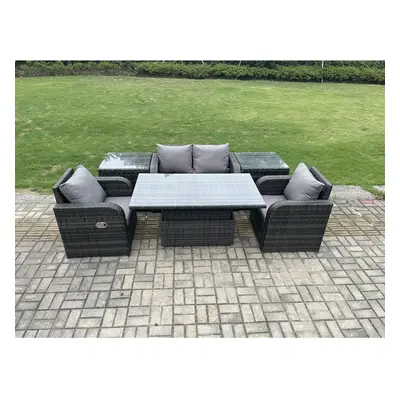 Fimous Outdoor Rattan Garden Furniture Set Height Adjustable Rising lifting Dining Table Love So