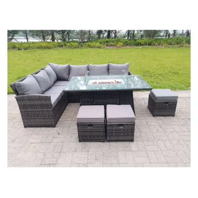 Fimous Corner Rattan Garden Furniture Sofa Gas Fire Pit Dining Table Sets Gas Heater Seater