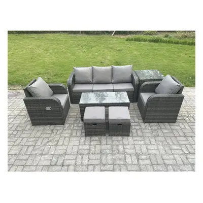 Fimous PC Rattan Garden Furniture Set with Rectangular Coffee Table Side Table Small Footstools 