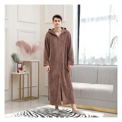 (coffee, M) Ramidos Couples Men&apos;s Lengthened Bathrobe Zipper Home Clothes Long Sleeved Robe