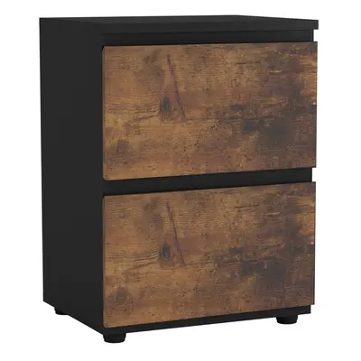 (Black Carcass + Rustic Brown Drawers) Drawer Wooden Bedside Cabinet No Handle Drawer Storage