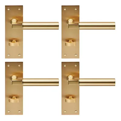 4x PAIR Round Bar Handle on Slim Bathroom Backplate x 50mm Satin Brass