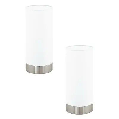 2 PACK Table Lamp Colour Satin Nickel Shade Round White Satin Glass E27 1x60W