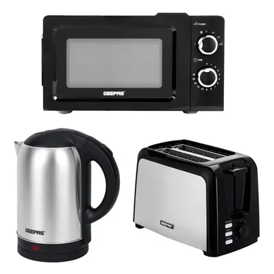 Geepas Slice Bread Toaster,1.8L Kettle & 20L Manual Microwave Set