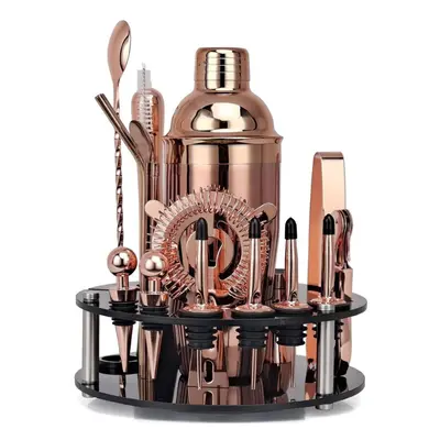 (rose gold, 750mL) Bartender Kit 20-piece Rose Gold Cocktail Shaker Set With Rotating Acrylic St