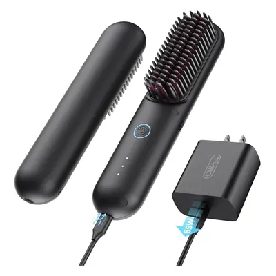 TYMO Porta Pro Cordless Hair Straightener Brush - Portable Straightening Brush for Travel, Mini 