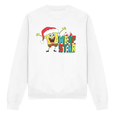 (S, White) SpongeBob SquarePants Unisex Adult Wrap Star At Christmas Sweatshirt