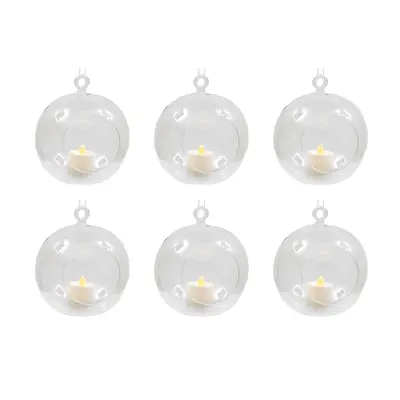 Set of Glass Bauble Tealight Hanging Glass Ball Tea Light Holders & LED Candle