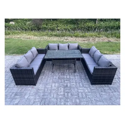 Fimous Seater Outdoor Wicker Garden Furniture Rattan Lounge Sofa Set Patio Rectangular Dining Ta