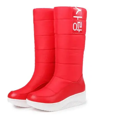 (red, 43) Winter Waterproof And Warm Down Snow Boots High-tube Women&apos;s Cotton Boots Shaking