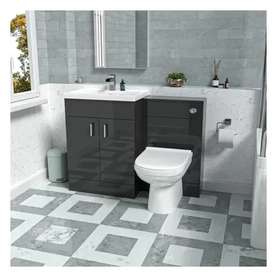 Nes Home Dark Grey 1000mm Basin Vanity & WC Unit & Back to Wall Toilet Flat Pack