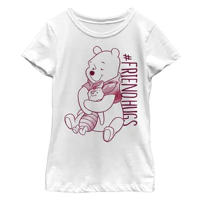 Disney Winnie Piglet Pooh Hugs Girl's Solid Crew Tee White X-Large