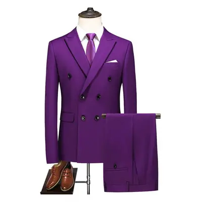 (purple, 4XL) Fashion Men&apos;s Business Double Breasted Solid Color Suit Coat / Male Slim Wedd