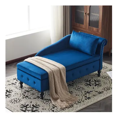 (Blue) Velvet Chaise Lounge Sofa for Bedroom/Living Room with Storage and Right Armrest