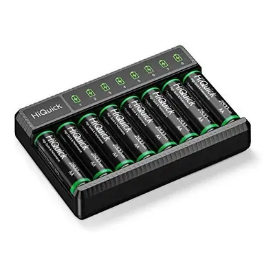 HiQuick x AA Rechargeable Batteries with AA AAA Battery Charger, 8-Bay LED Battery Charger with 