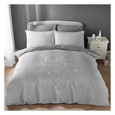 Catherine Lansfield A Lot Like Christmas Reversible King Duvet Cover Set with Pillowcases Grey