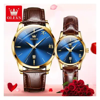 (blue, 2PCS) Olevs 2pcs With Gift Box 2pcs Fashion Couple Watch Luminous Quartz Watch Men&apos;s