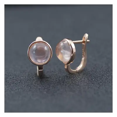 (pink, S) Natural Rose Quartz Earrings Sterling Silver 8.0mm Pink Gemstone Fine Jewelry For Wome