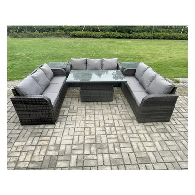 Fimous Patio Garden Dining Set Outdoor Rattan Furniture Lounge Sofa Height Adjustable Rising lif