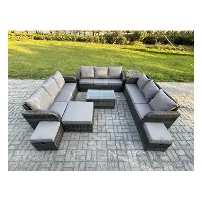 Fimous Rattan Lounge Sofa Set Seater Outdoor Garden Furniture Set with Coffee Table Seater Sofa 