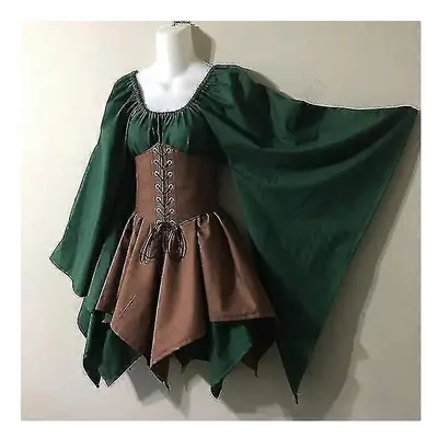 (4XL) Women Medieval Elf Fairy Elven Costume Princess Dress Lace Up Waist