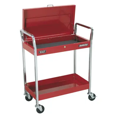 Heavy Duty Level Workshop Trolley - Lockable Top - 80kg Per Shelf - Red