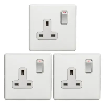 3 PACK Gang DP 13A Switched UK Plug Socket SCREWLESS MATT WHITE Wall Power