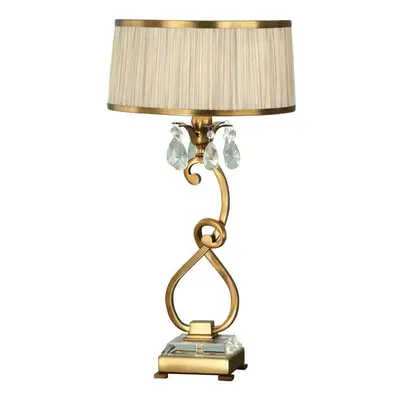 Esher Luxury Table Lamp Brass Crystal Beige Round Shade Traditional Bulb Holder