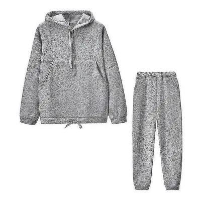 (L) Women Elastic Waist Sweatsuits Loose Fit Running Jogger Set Drawstring Two Piece Outfit