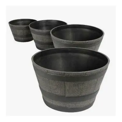 4PK Half Barrel Flower Planter Pot Wooden Oak Effect