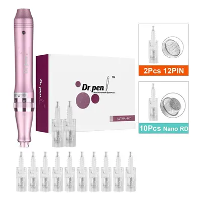 (M7W+10Pcs Nano RD) Dr.pen M7w Rechargeable Microneedling Pen Anti-wrinkle Acne Scar Removal Der