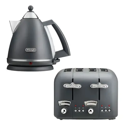 Delonghi Argento 1.7L Kettle & Slice Toaster Set, Grey