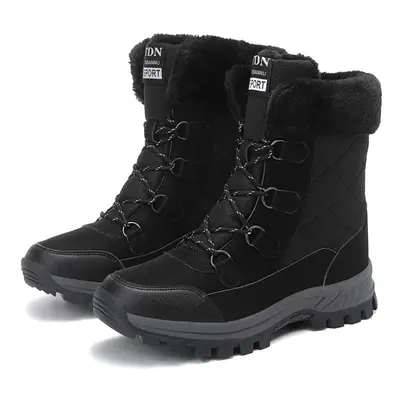 (black, 43) Tuinanle Women White Snow Boots Winter Plush Black Warm Mid-calf Boots Ladies Waterp