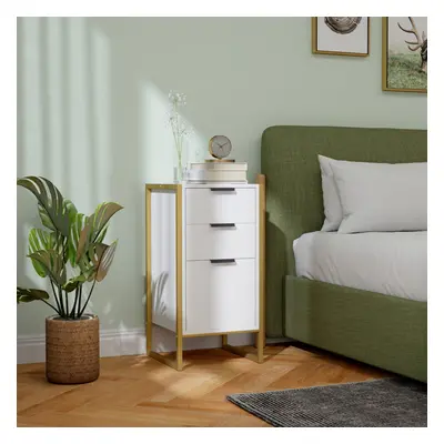 HOMCOM Industrial 3-Drawer Bedroom Chest of Drawers with Metal Frame, White