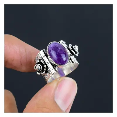 (11) Natural Amethyst Gemstone Silver Ring | Sterling Sliver | Antique Silver Jewelry | Handmade