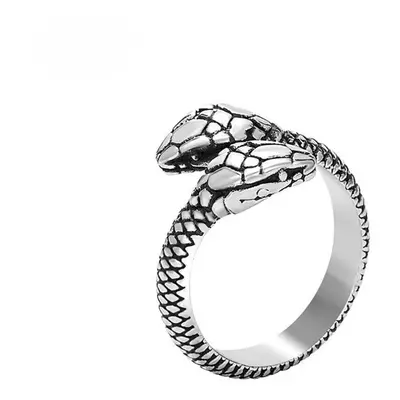 (as the picture, 9) Titanium Steel Ring For Men Retro Stainless Steel Double-headed Snake Specia