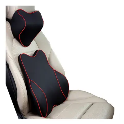 (blackred set) Car Lumbar Pillow Memory Foam Lumbar Support Cushion Car Low Back Pain