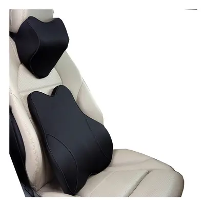 (black set) Car Lumbar Pillow Memory Foam Lumbar Support Cushion Car Low Back Pain