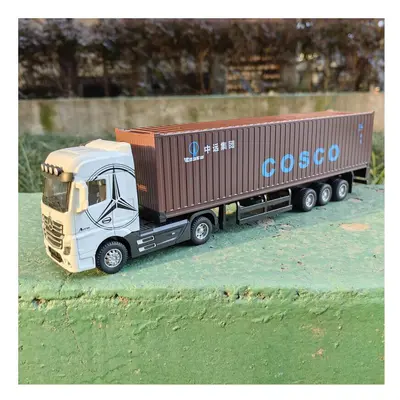 (Container White) 1:50 Large Diecast Alloy Truck Car Model Toys Container Pull Back Sound And Li