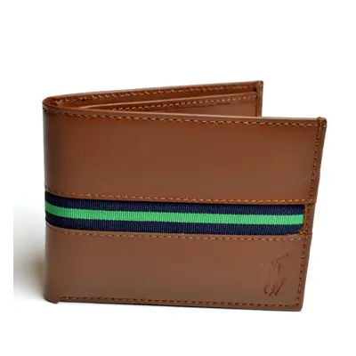 RALPH LAUREN Leather Wallet Bifold ID brown Navy-Green stripe