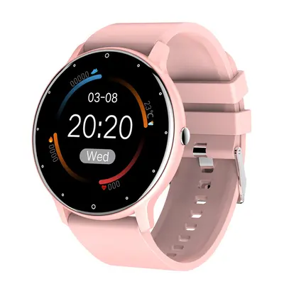 (Custom dial, Silicone pink) Smart Watch Ladies Full Touch Screen Sport Fitness Watch Waterproof