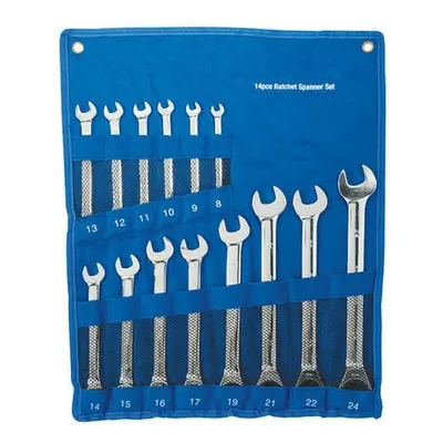 14 Pack 8mm 24mm Fixed Head Metric Spanner & Ratchet Set Engineer DIY Tool