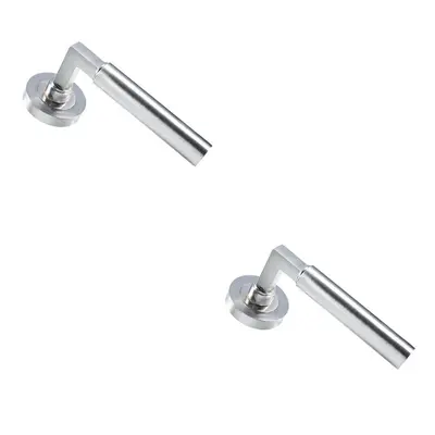 2x PAIR Straight Round Bar Handle on Round Rose Concealed Fix Satin Nickel