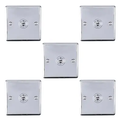 5 PACK Gang Single Retro Toggle Light Switch POLISHED CHROME 10A Way Plate