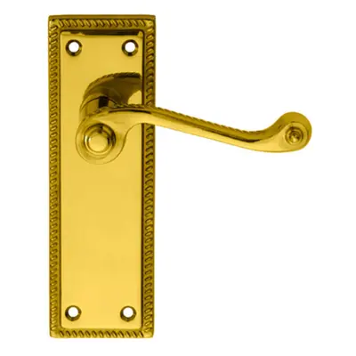 PAIR Reeded Design Scroll Lever on Latch Backplate x 48mm Polished Brass